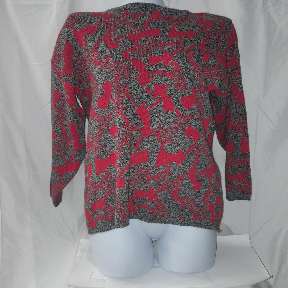 Vintage 1980s Dressy Tessy GEOMETRIC ARROW SWEATER MEDIUM 23×24